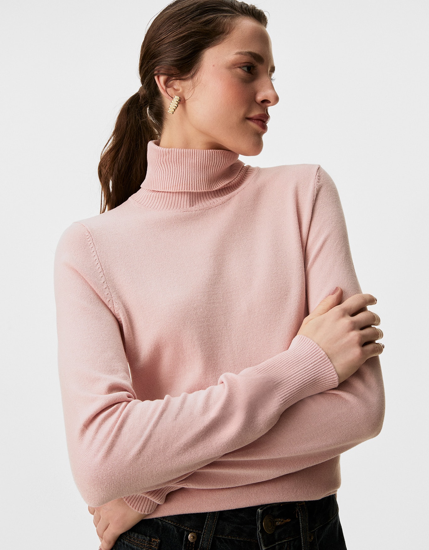 Blusa Tricot Básico Gola  Alta Rosa