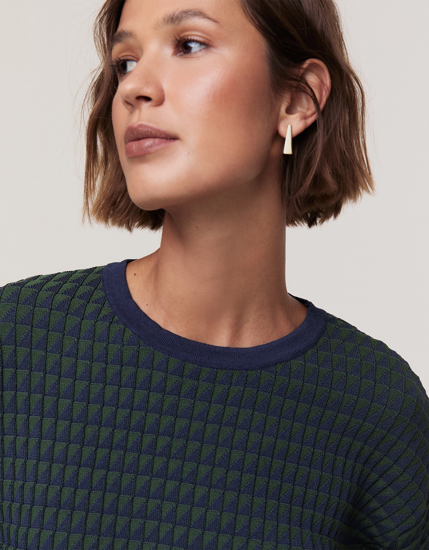 Blusa Tricot Bicolor Marinho e Verde