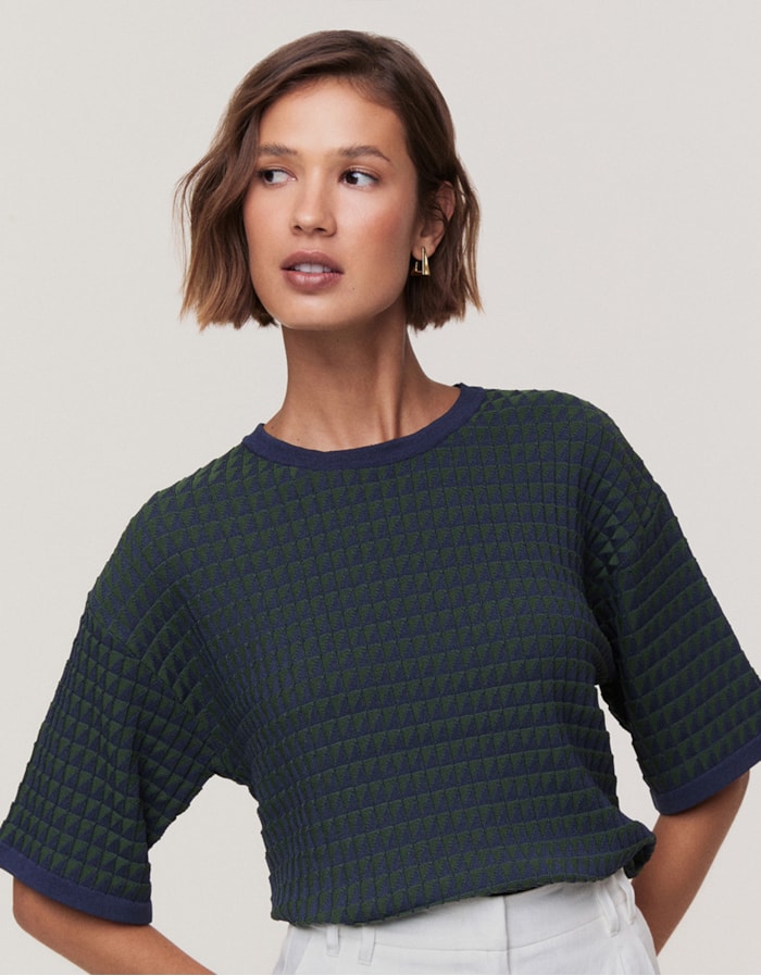 Shoulder — Blusa Tricot Bicolor Marinho e Verde
