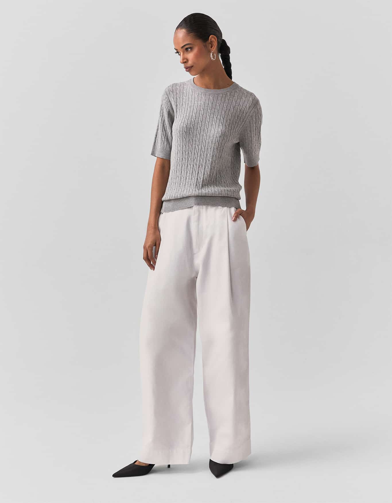 Blusa Tricot Cable Manga Curta