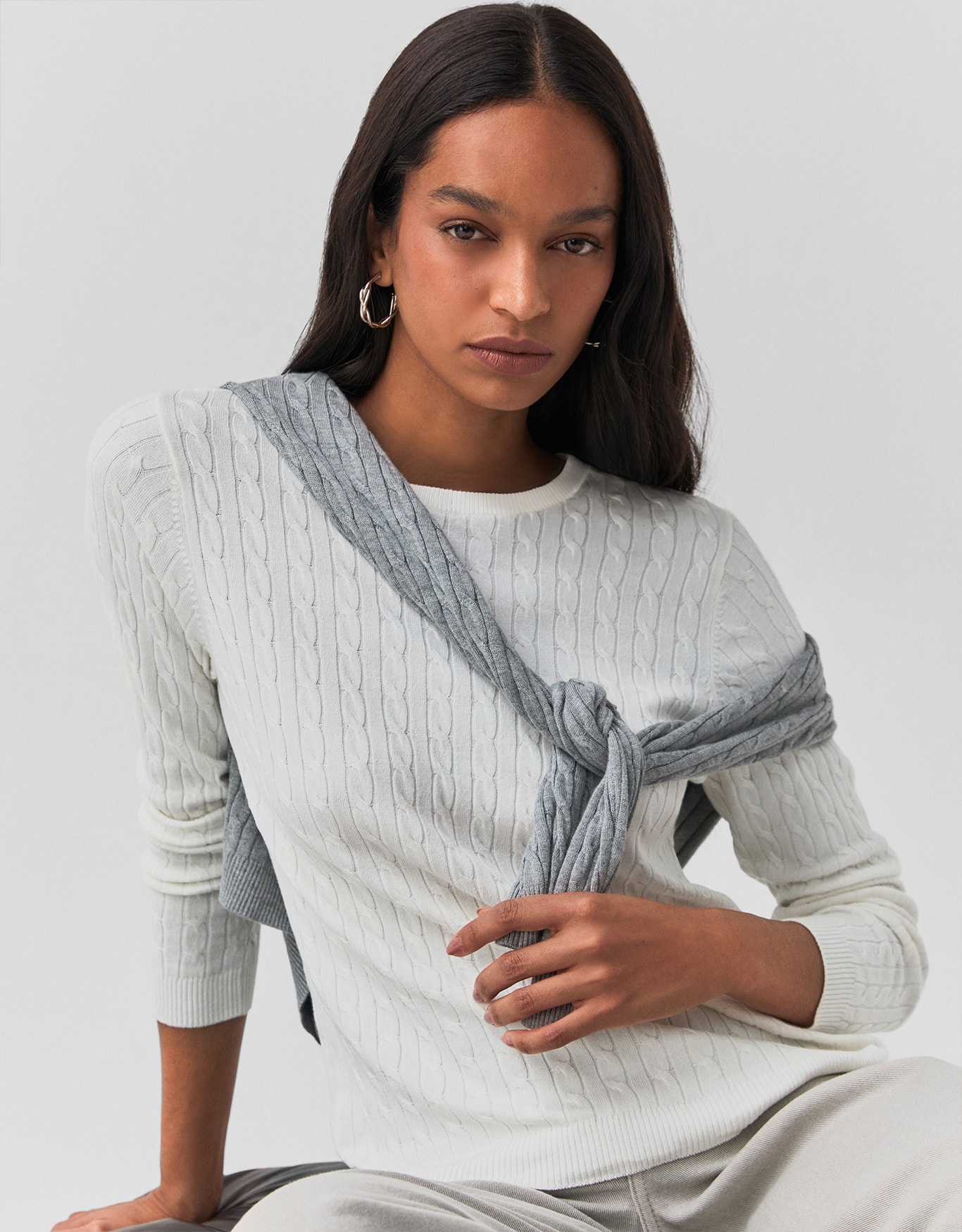 Blusa Tricot Cable Manga Longa