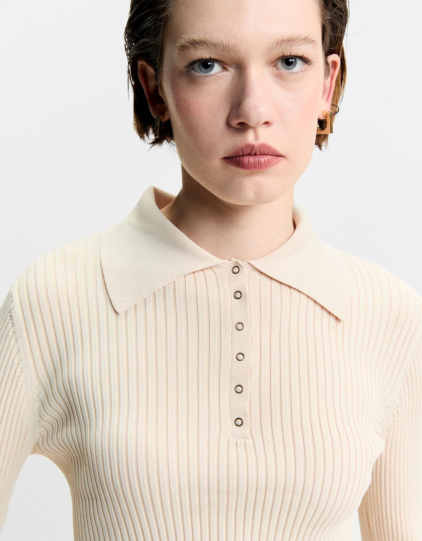 Blusa Tricot Canelada Botões