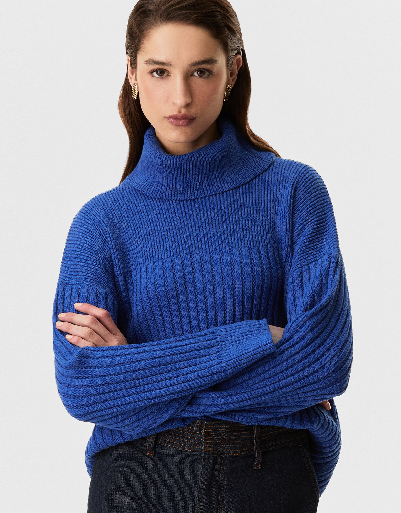 Blusa Tricot Canelada Gola Alta