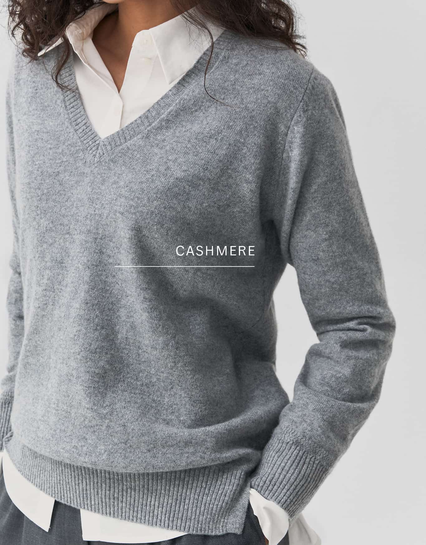 Blusa Tricot Cashmere Decote V Cinza