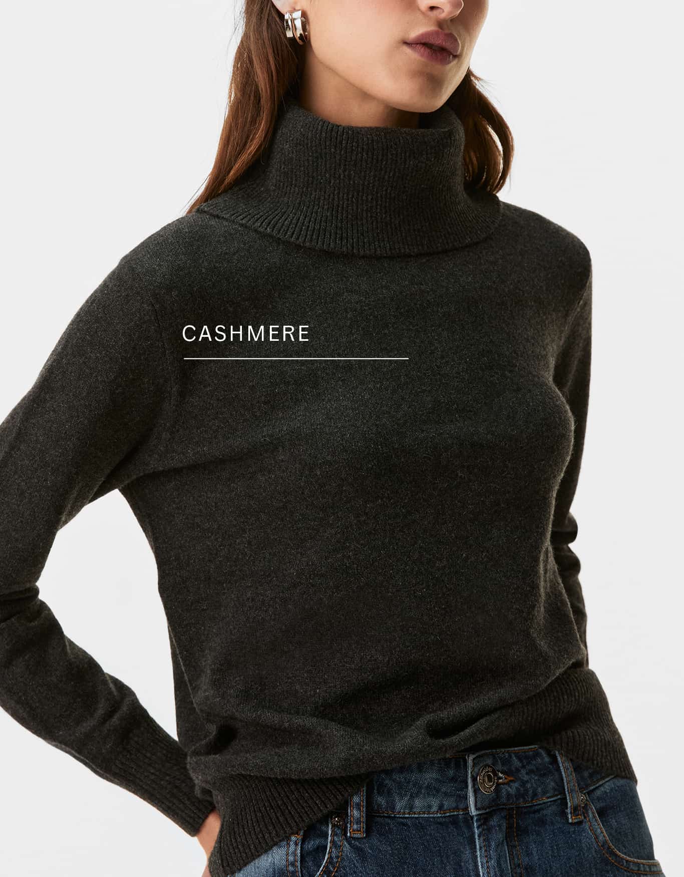 Blusa Tricot Cashmere Gola Alta Cinza