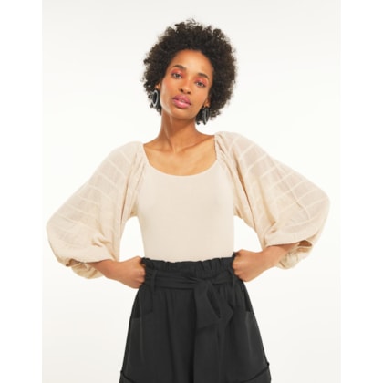 Blusa Tricot Cropped Manga Ampla