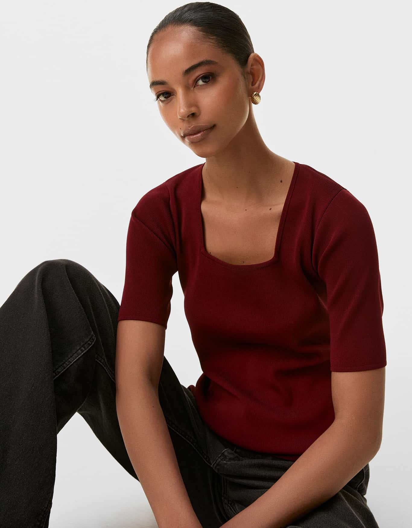 Blusa Tricot Decote Quadrado