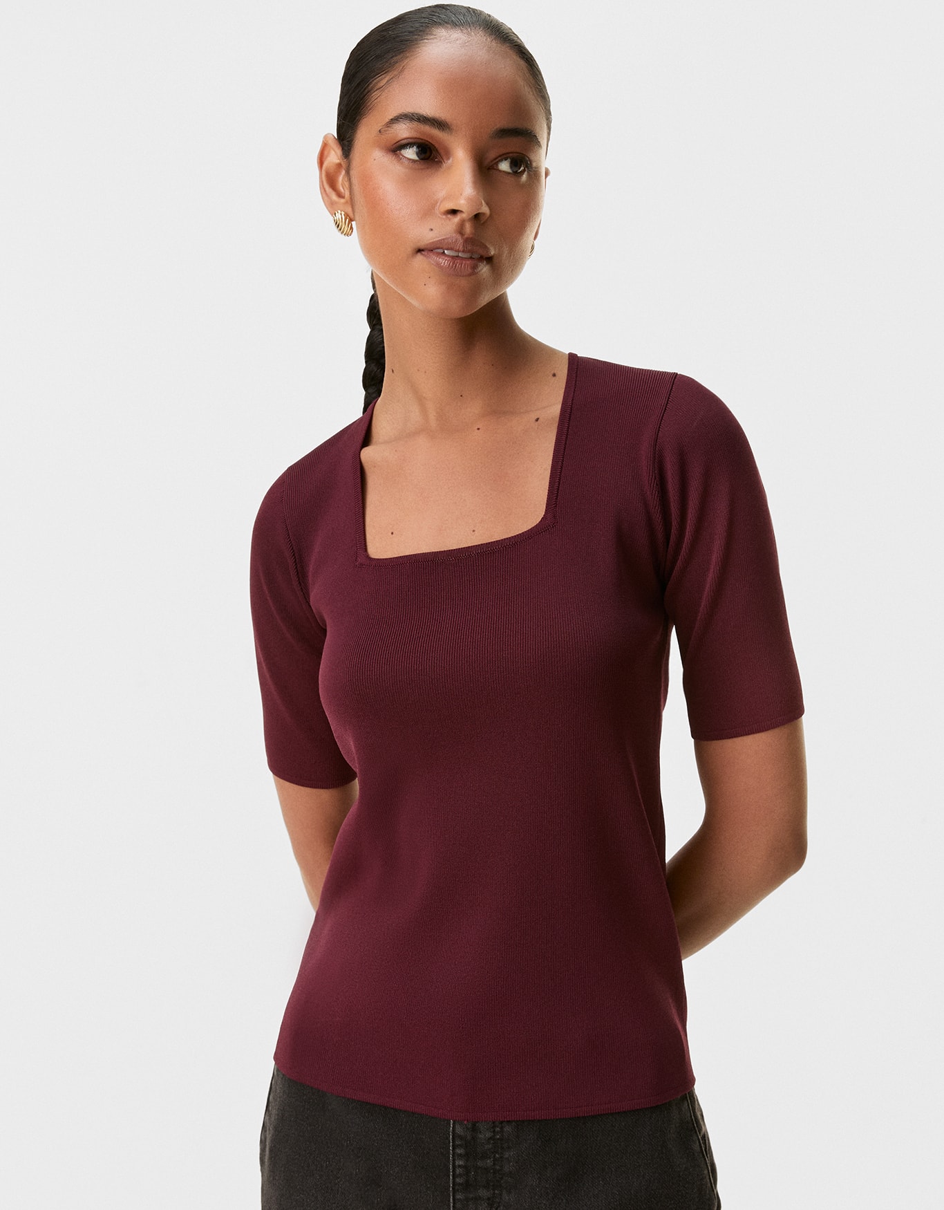 Blusa Tricot Decote Quadrado