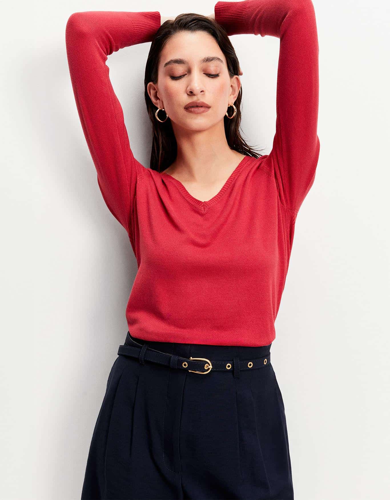 Blusa Tricot Decote v Vermelha