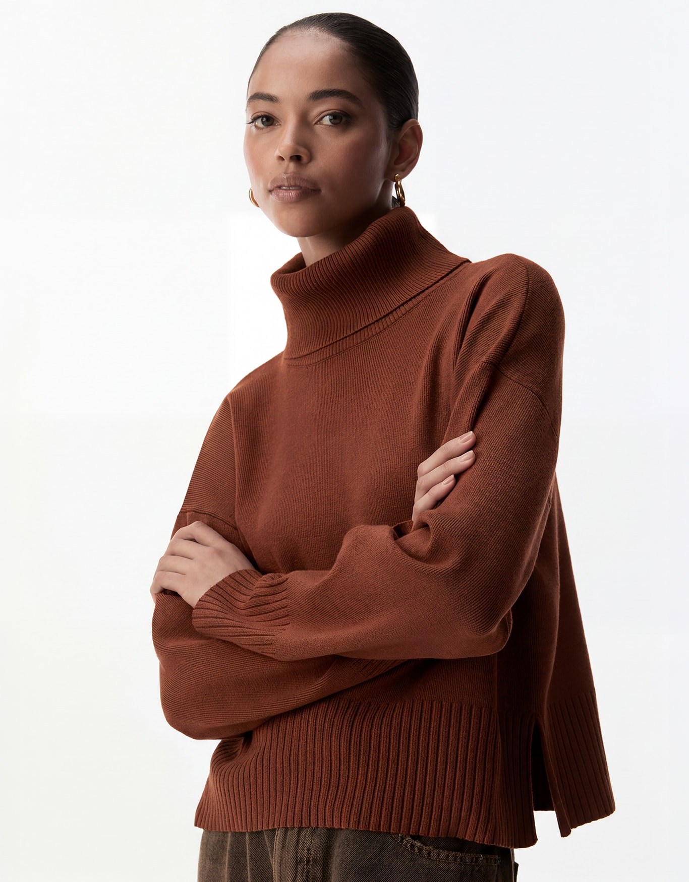 Blusa Tricot Gola Alta Ampla
