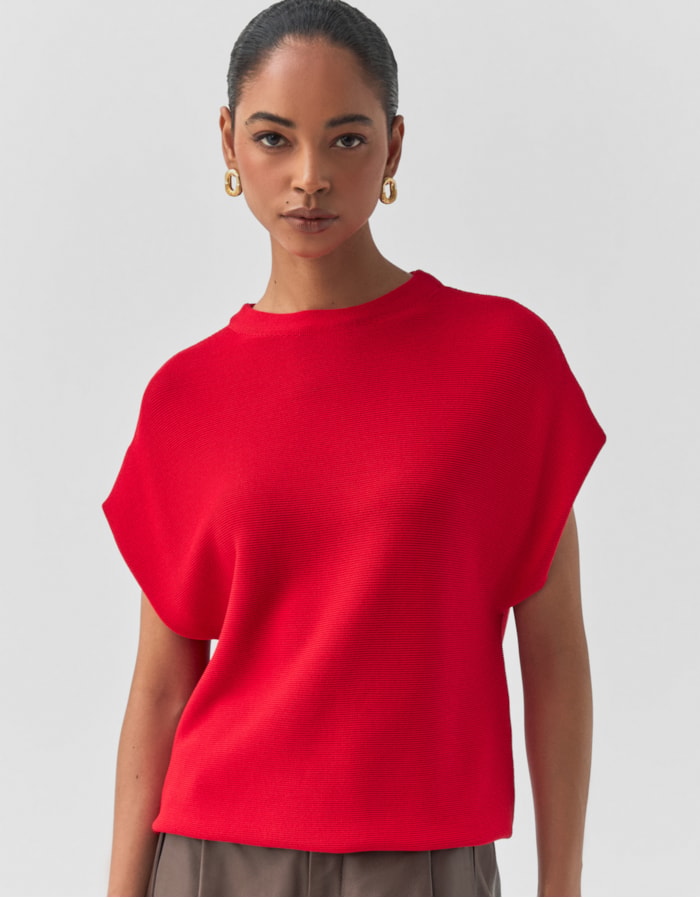 Shoulder — Blusa Tricot Gola Alta Vermelho
