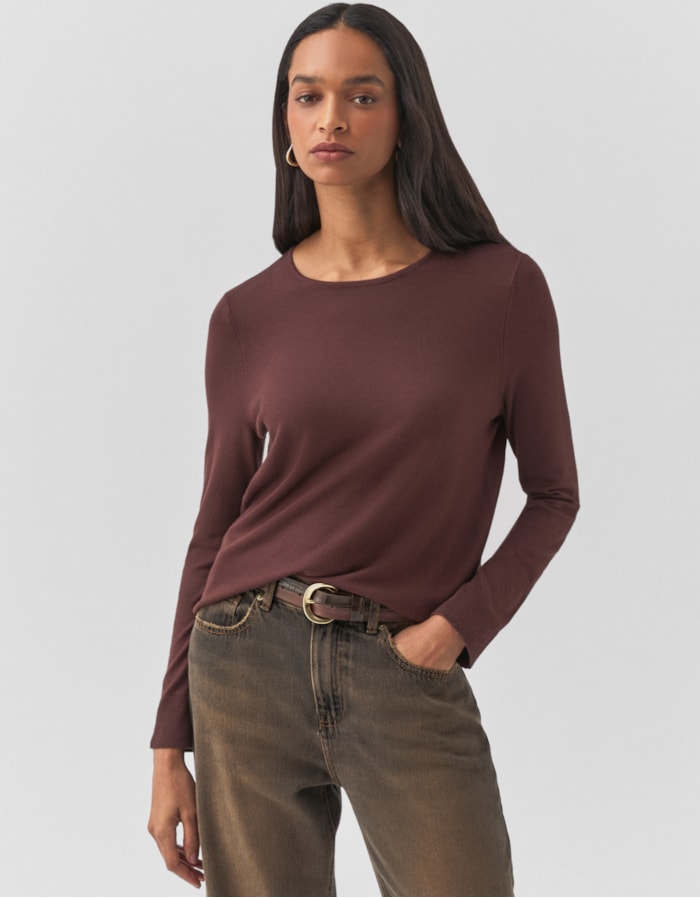 Shoulder — Blusa Tricot Gola Redonda Marrom