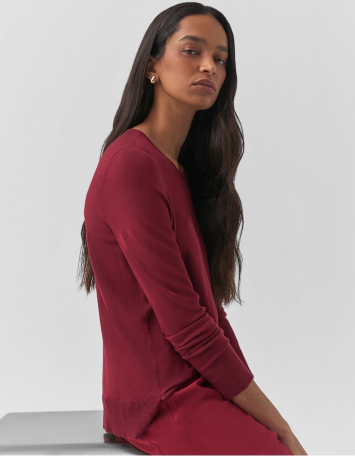 Shoulder — Blusa Tricot Gola Redonda Roxo