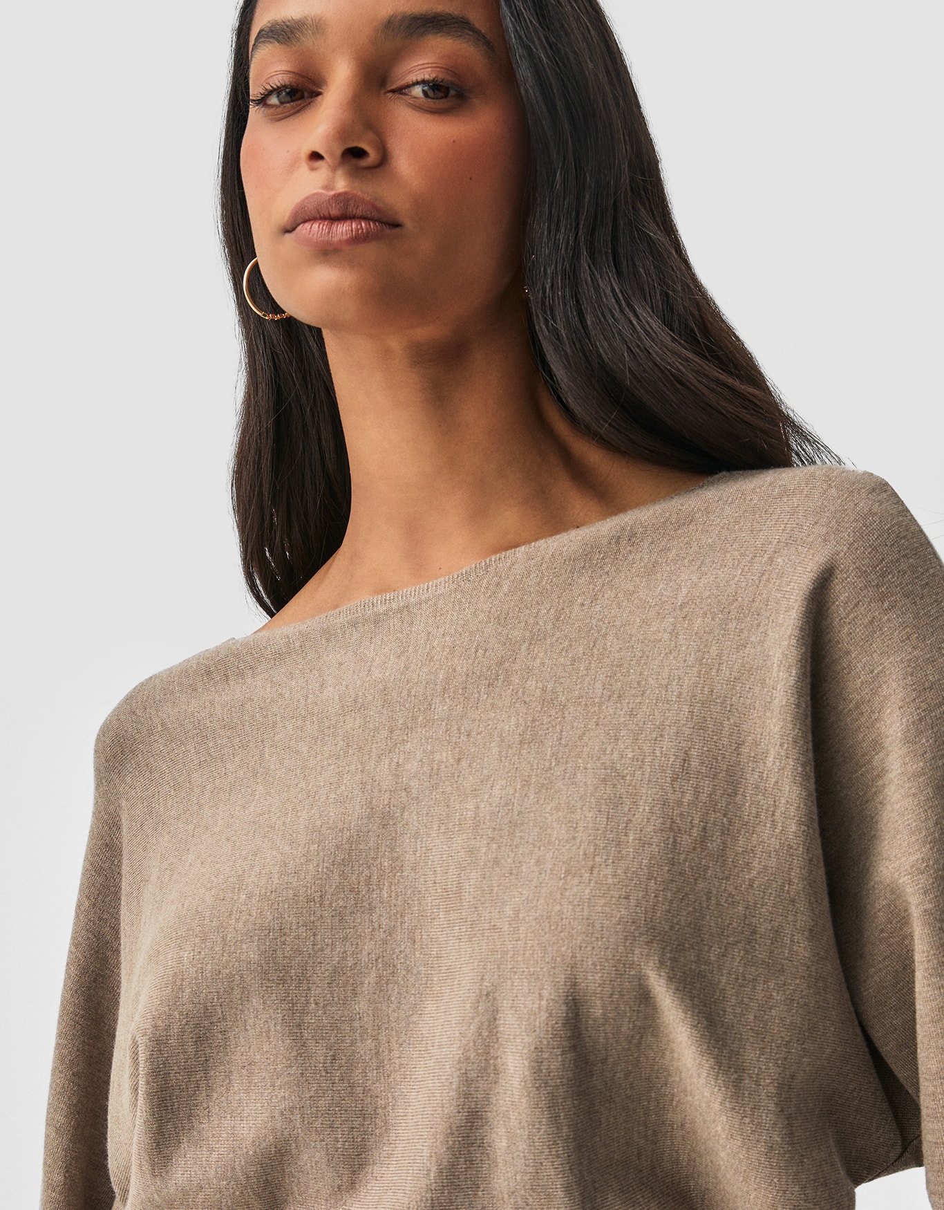 Blusa Tricot Manga Ampla Bege