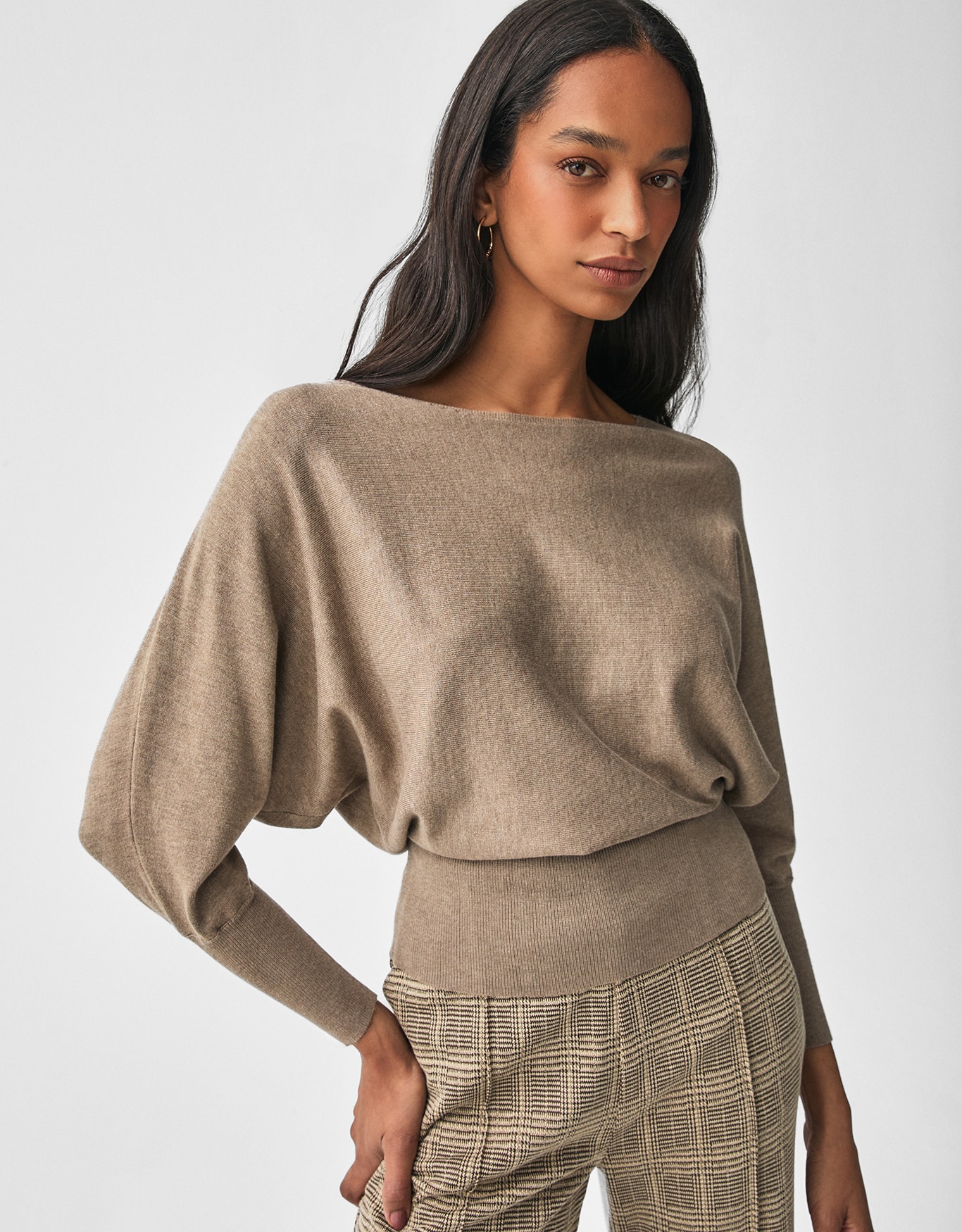 Blusa Tricot Manga Ampla Bege