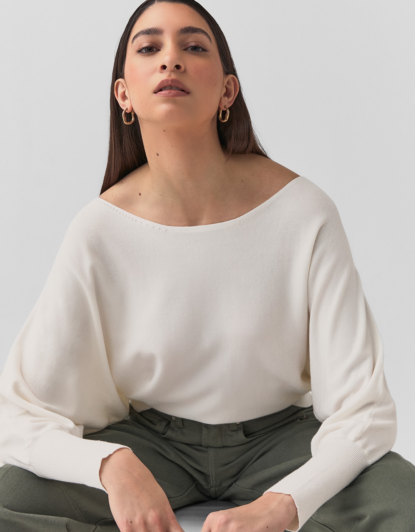 Blusa Tricot Manga Ampla Off White