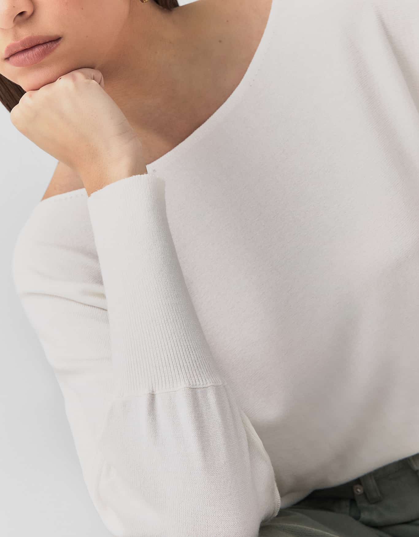 Blusa Tricot Manga Ampla Off White
