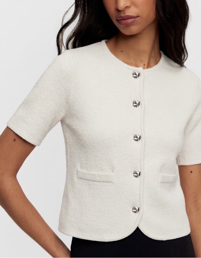 Shoulder — Blusa Tricot Manga Curta Botões