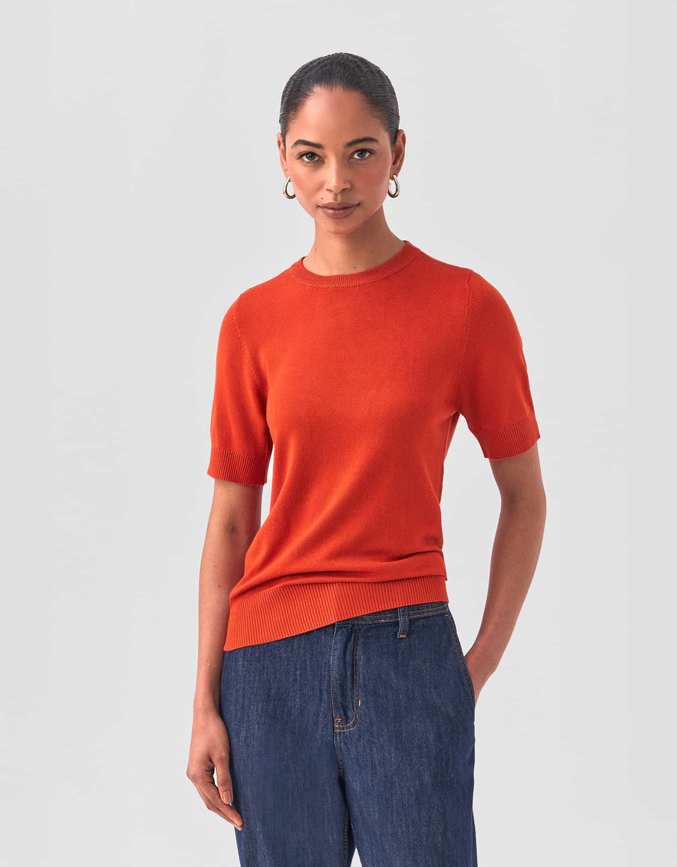 Blusa Tricot Manga Curta Laranja