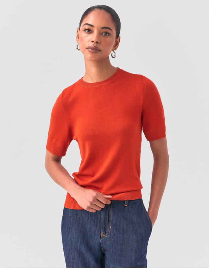 Shoulder — Blusa Tricot Manga Curta Laranja