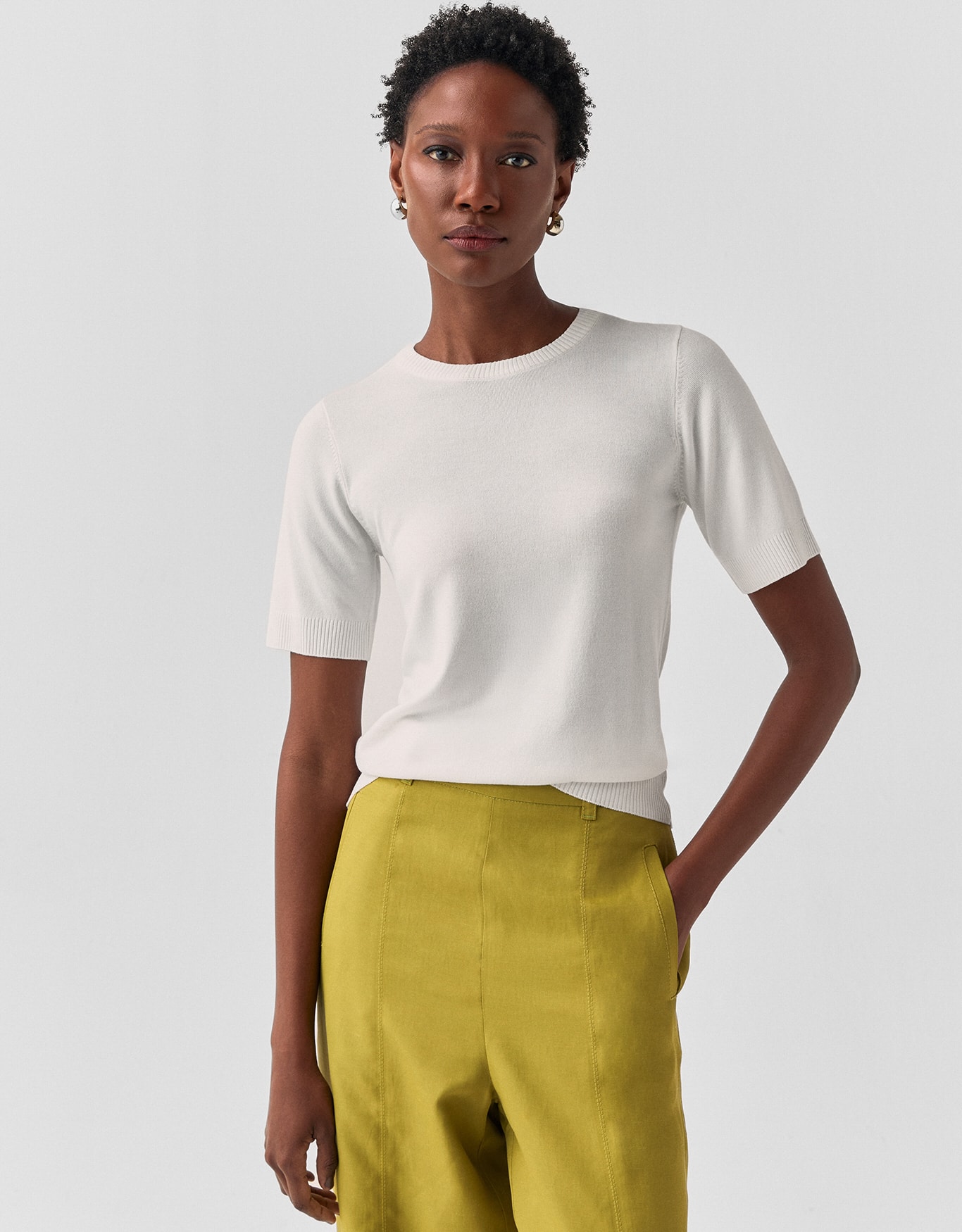 Blusa Tricot  Manga Curta Off White