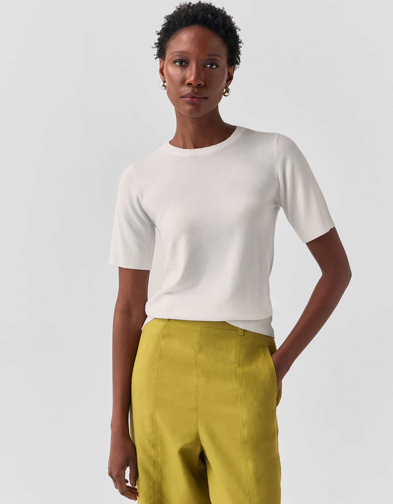 Blusa Tricot  Manga Curta Off White
