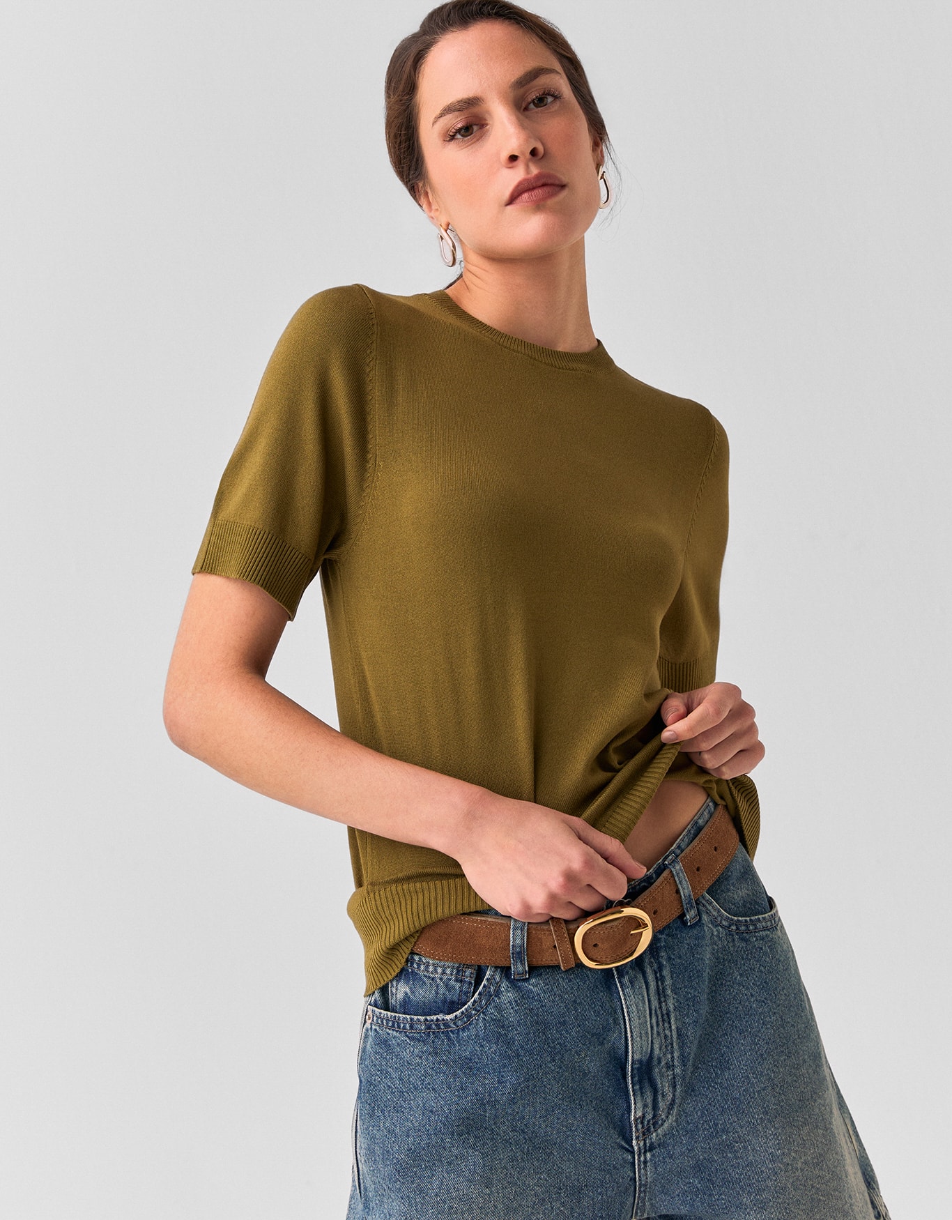 Blusa Tricot Manga Curta Verde