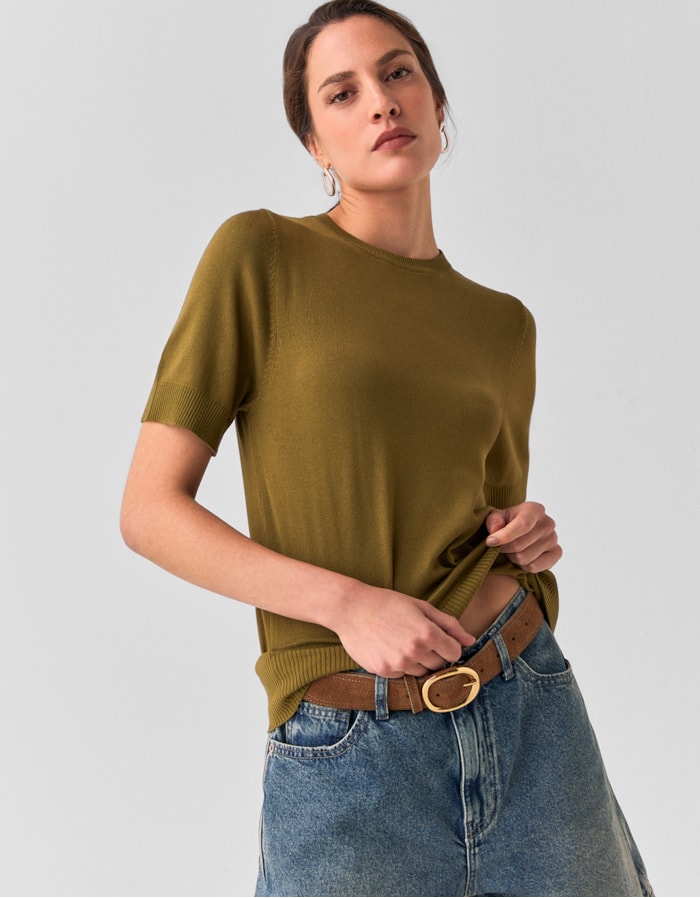 Shoulder — Blusa Tricot Manga Curta Verde