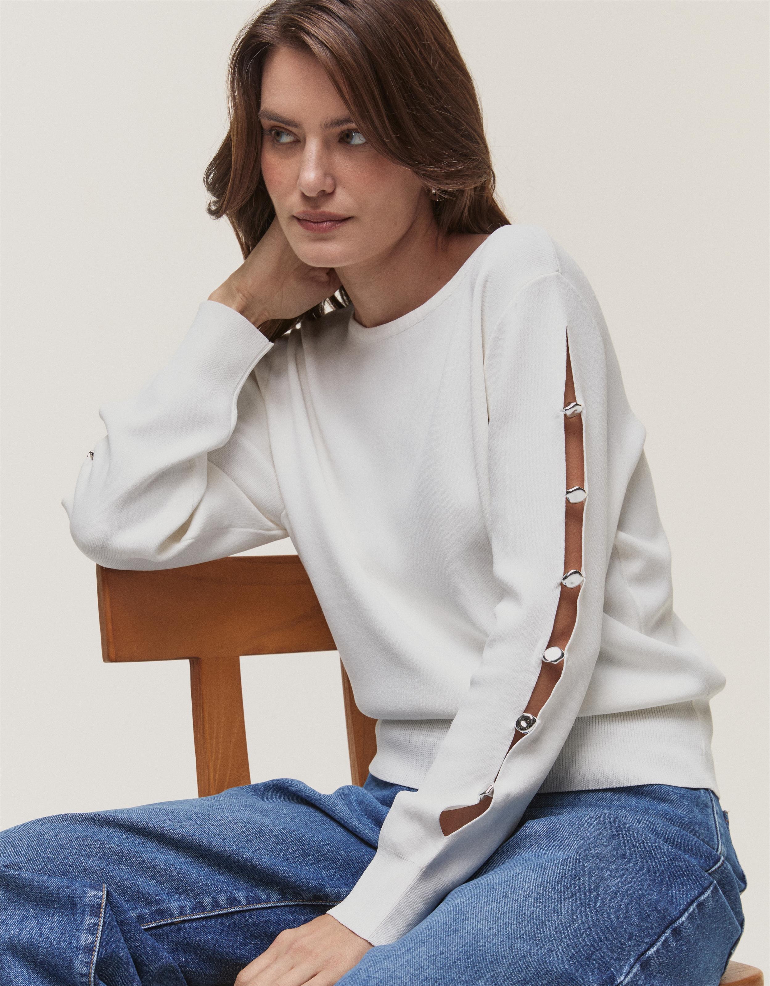 Blusa Tricot Manga Vazada