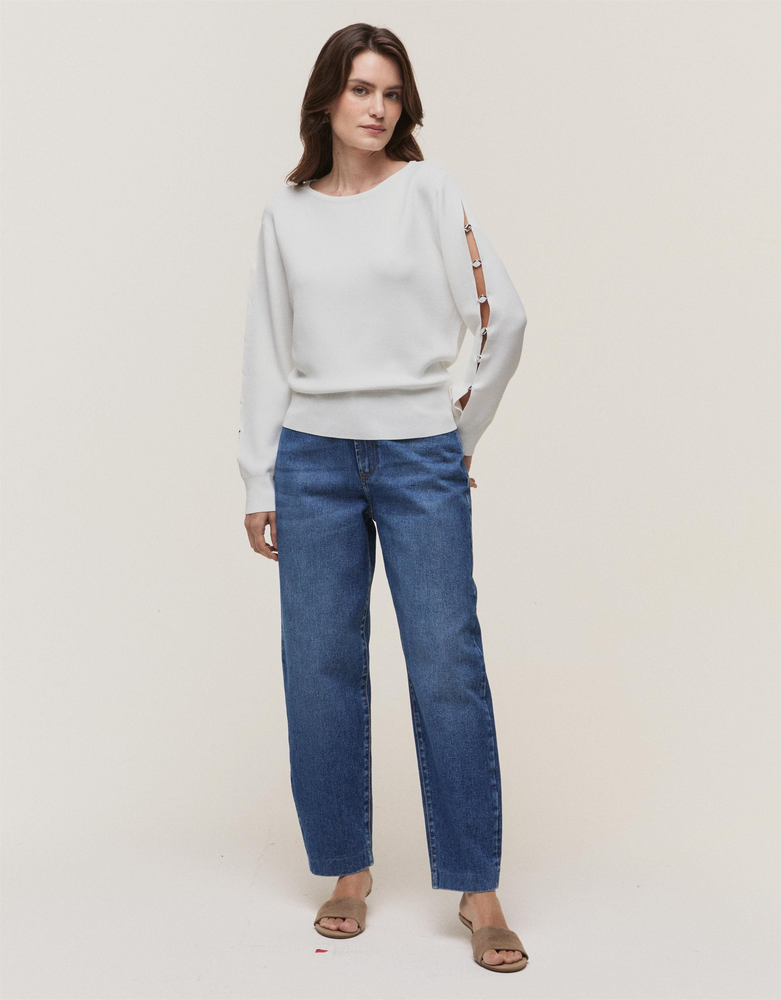 Blusa Tricot Manga Vazada