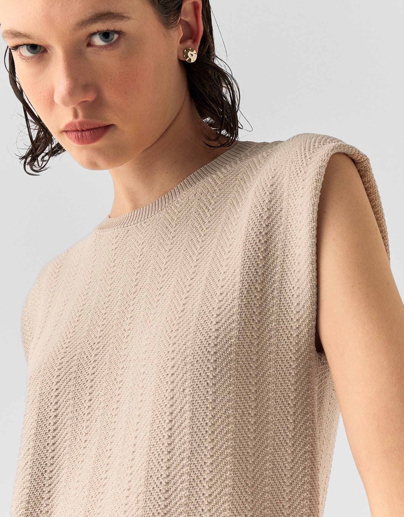 Blusa Tricot Muscle Textura Bege