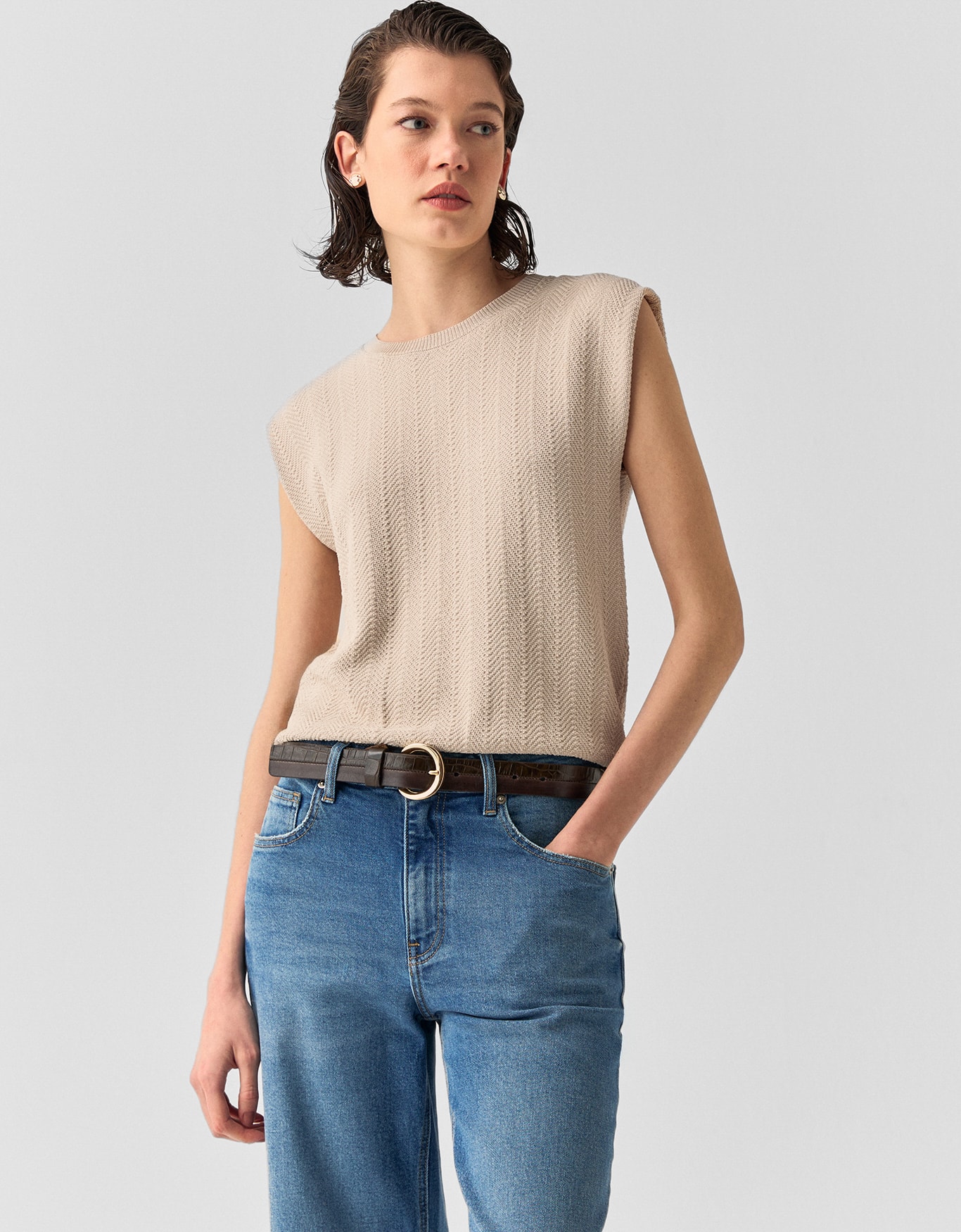 Blusa Tricot Muscle Textura Bege