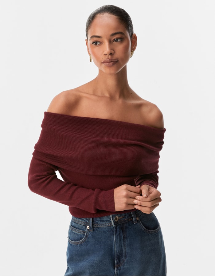 Shoulder — Blusa Tricot Ombro a Ombro Berry