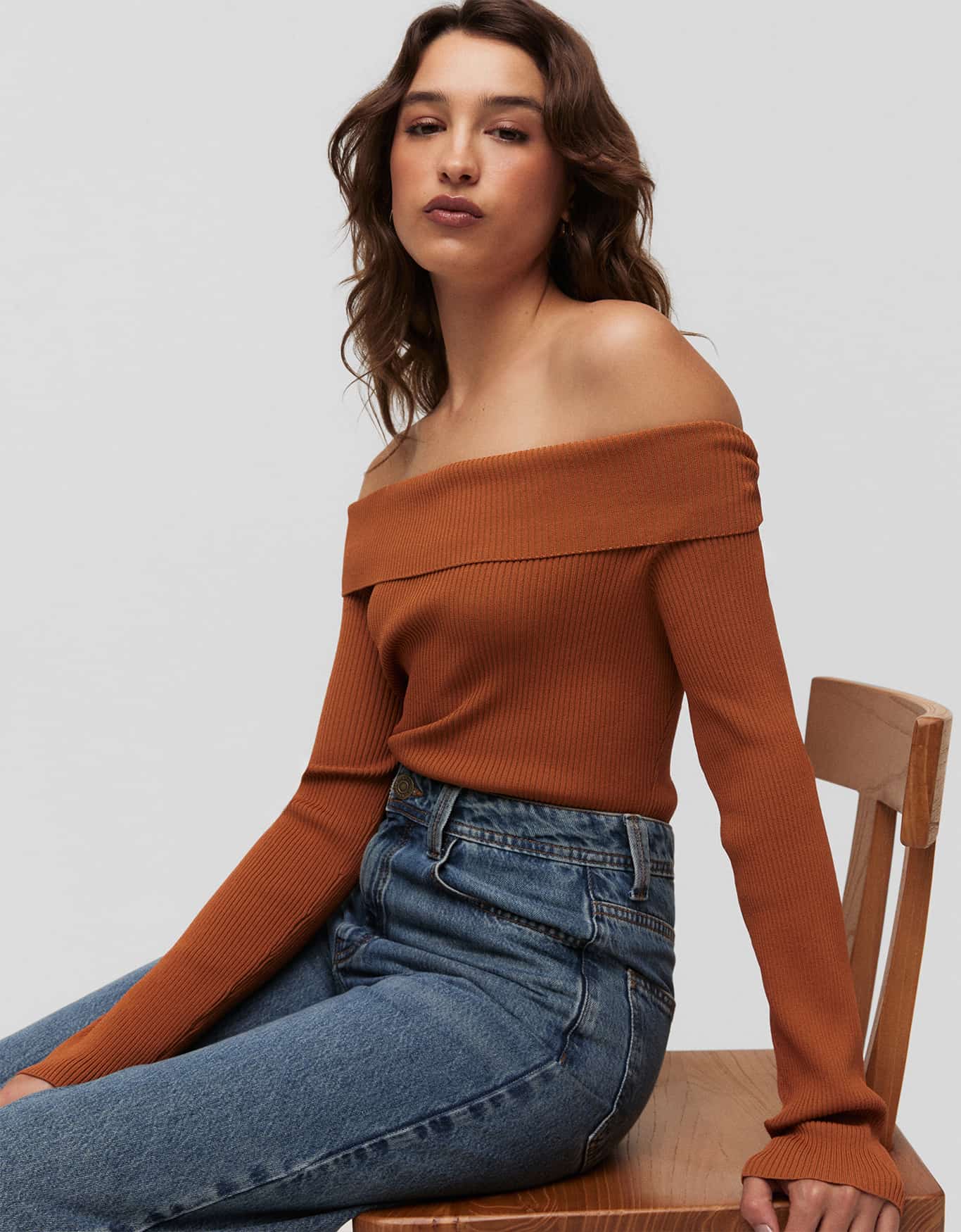 Blusa Tricot Ombro a Ombro Franzido