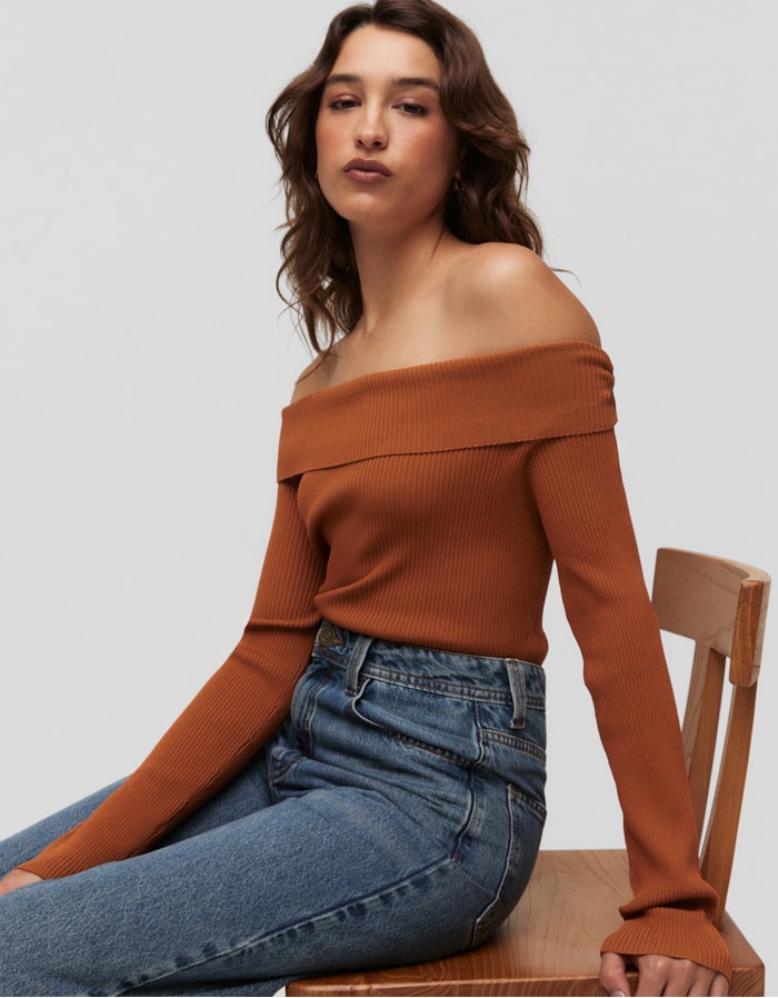 Shoulder — Blusa Tricot Ombro a Ombro Franzido