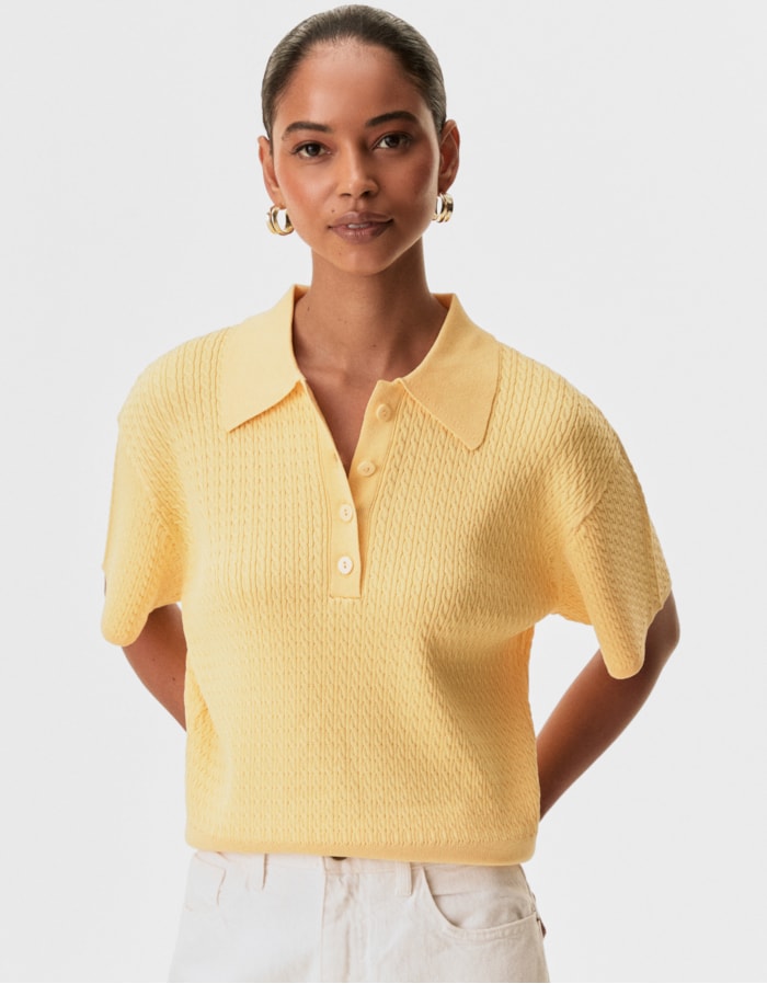 Shoulder — Blusa Tricot Polo Cable