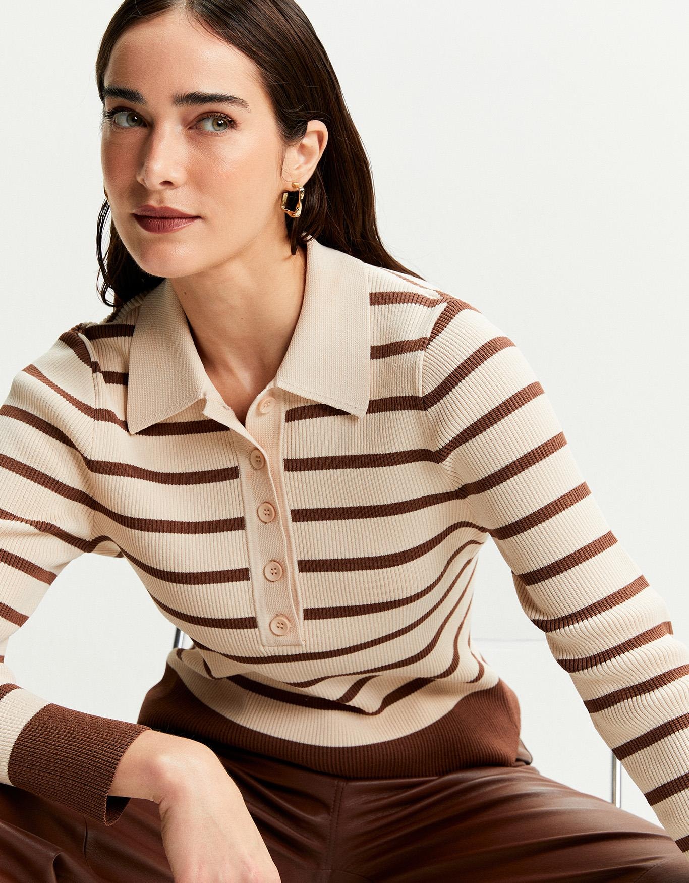 Blusa Tricot Polo Listrada