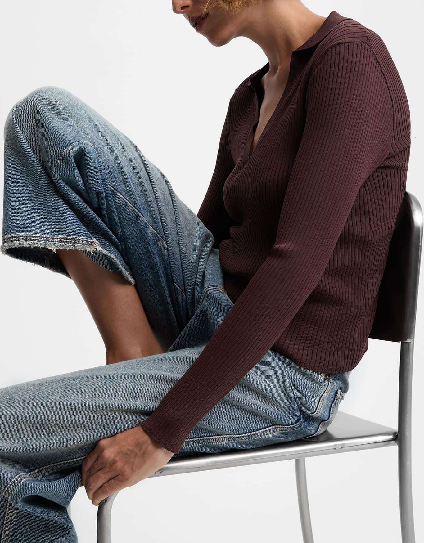 Blusa Tricot Polo Manga Longa