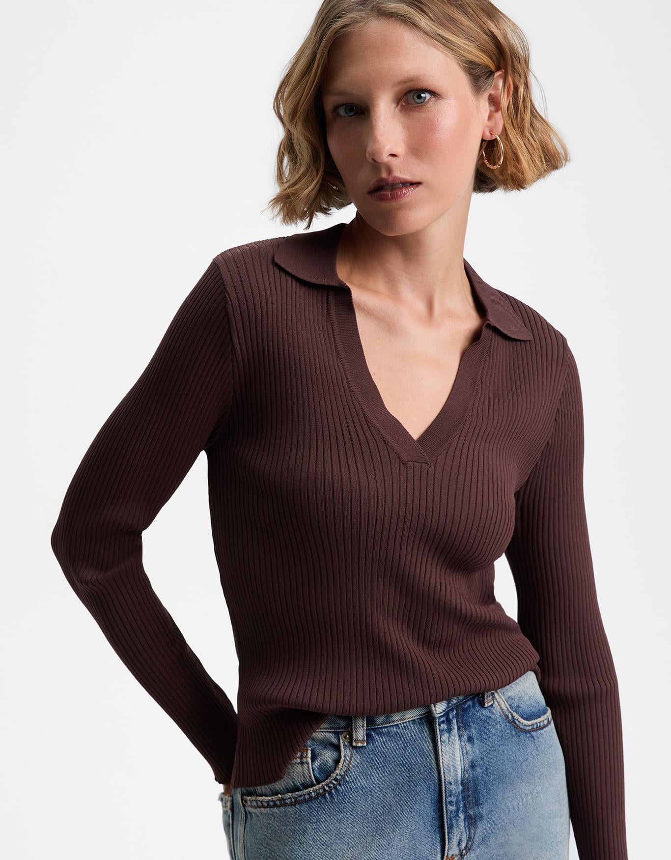 Blusa Tricot Polo Manga Longa