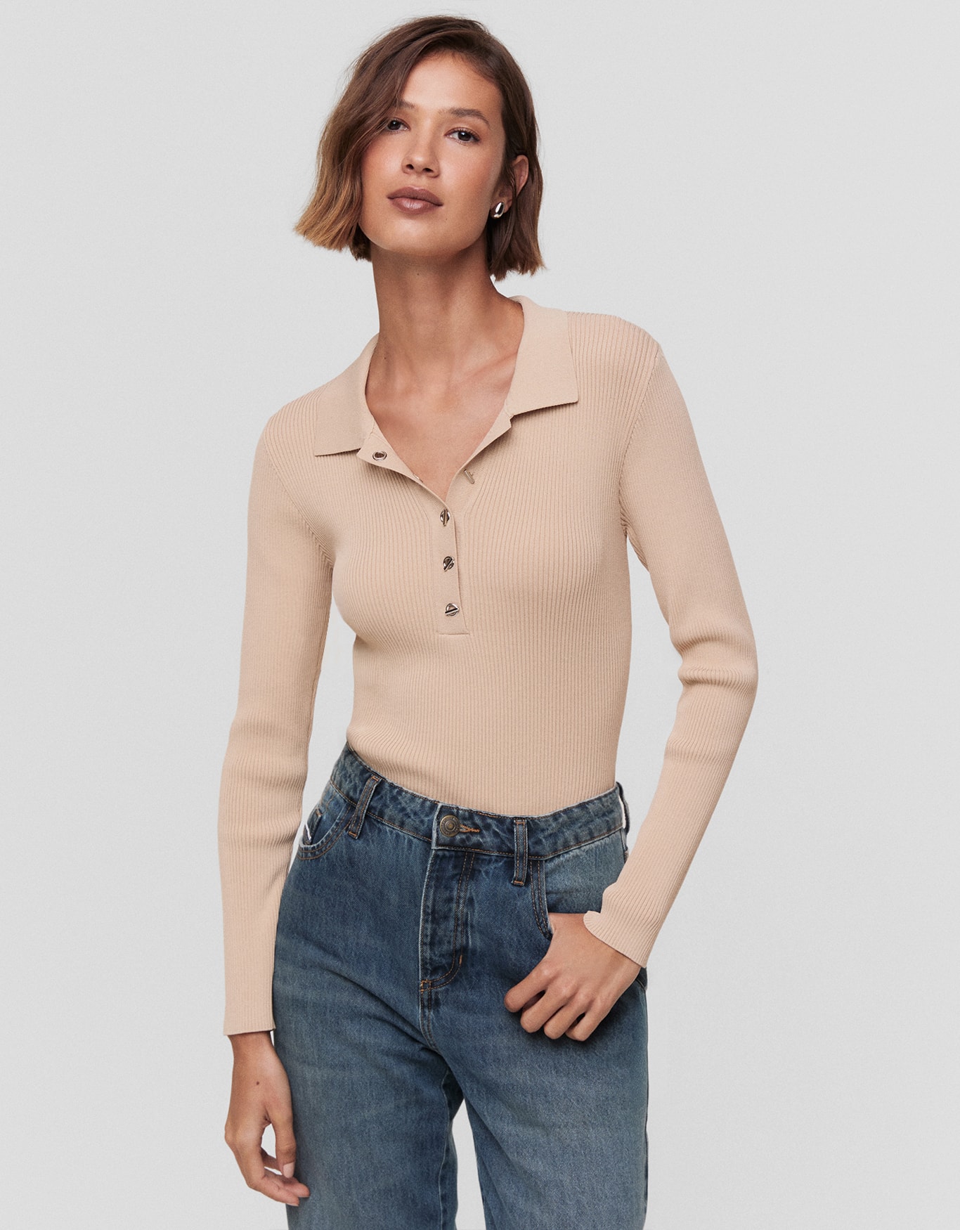 Blusa Tricot Polo Manga Longa