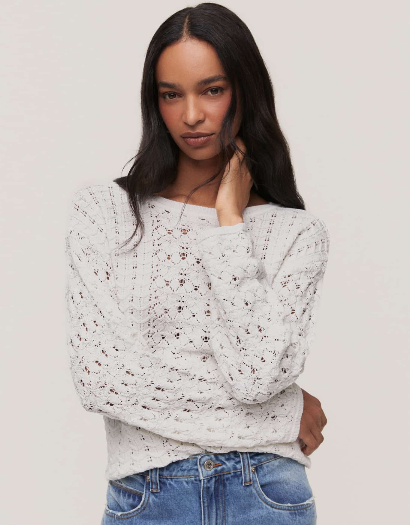 Blusa Tricot Rendada Manga Longa
