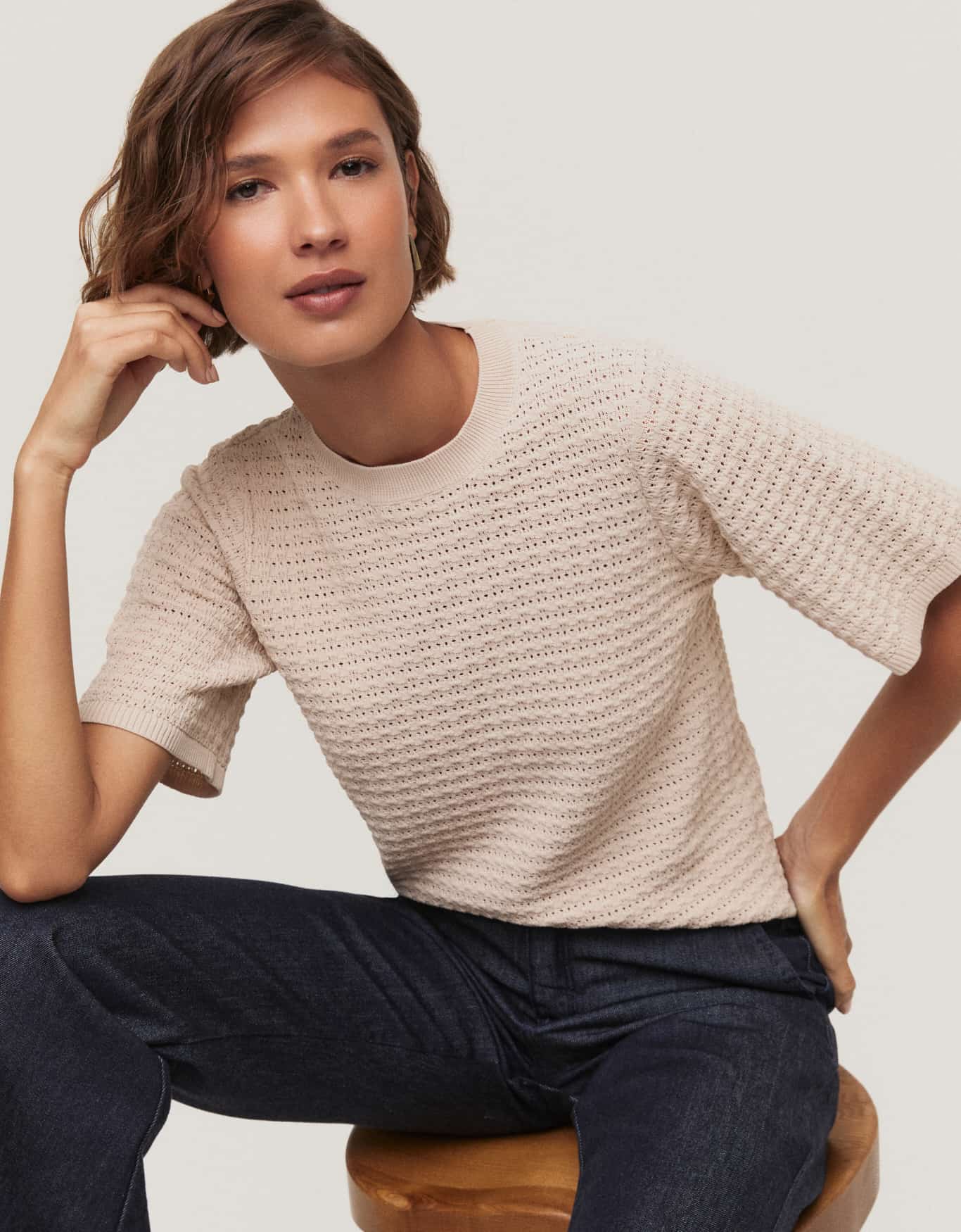 Blusa Tricot Textura Bege