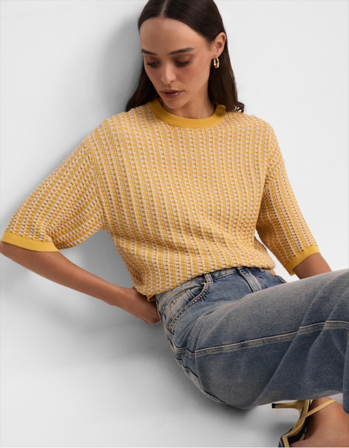 Blusa Tricot Textura Bicolor