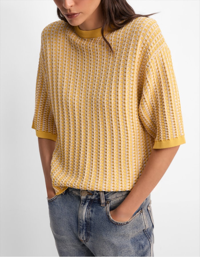 Blusa Tricot Textura Bicolor