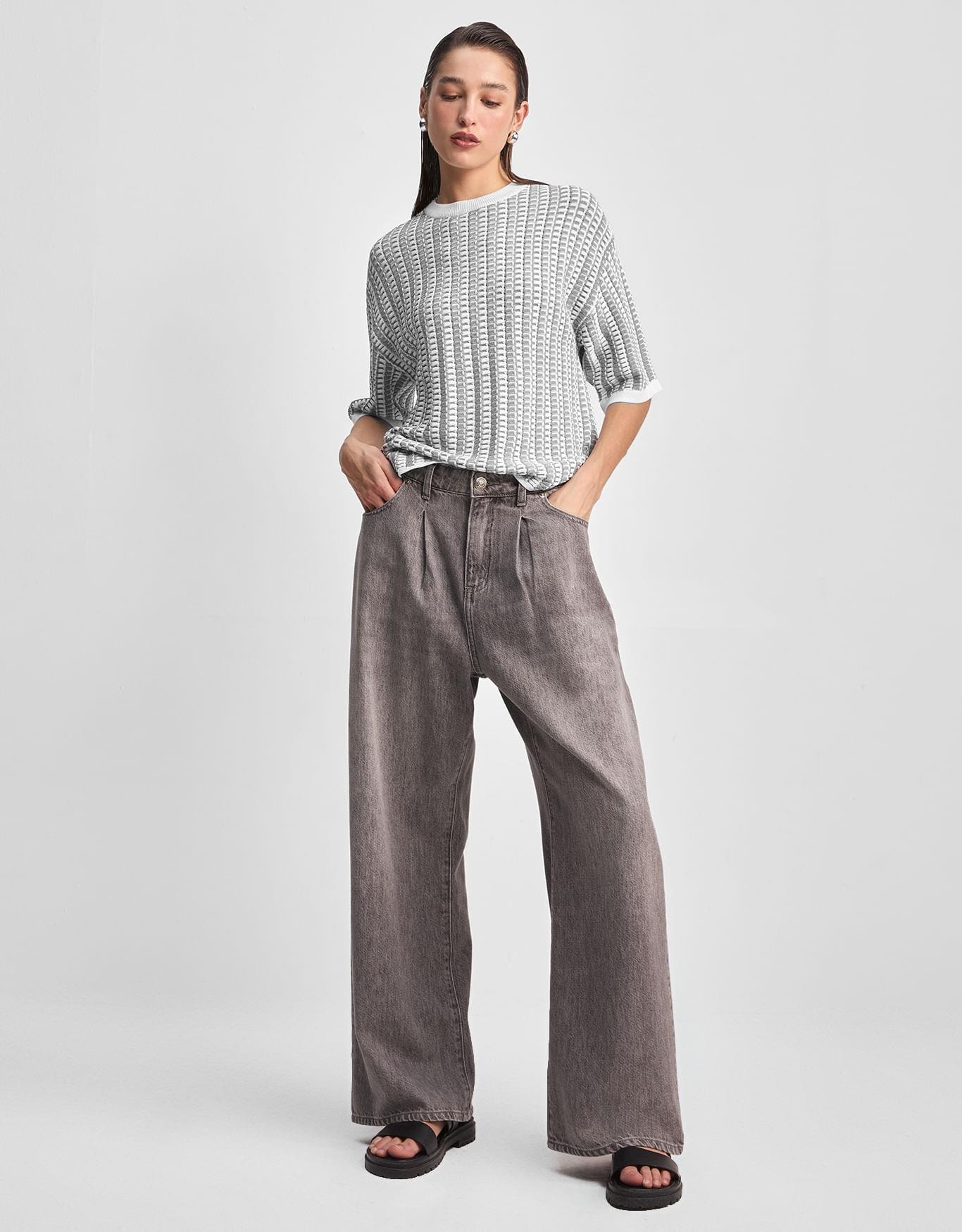 Blusa Tricot Textura Bicolor