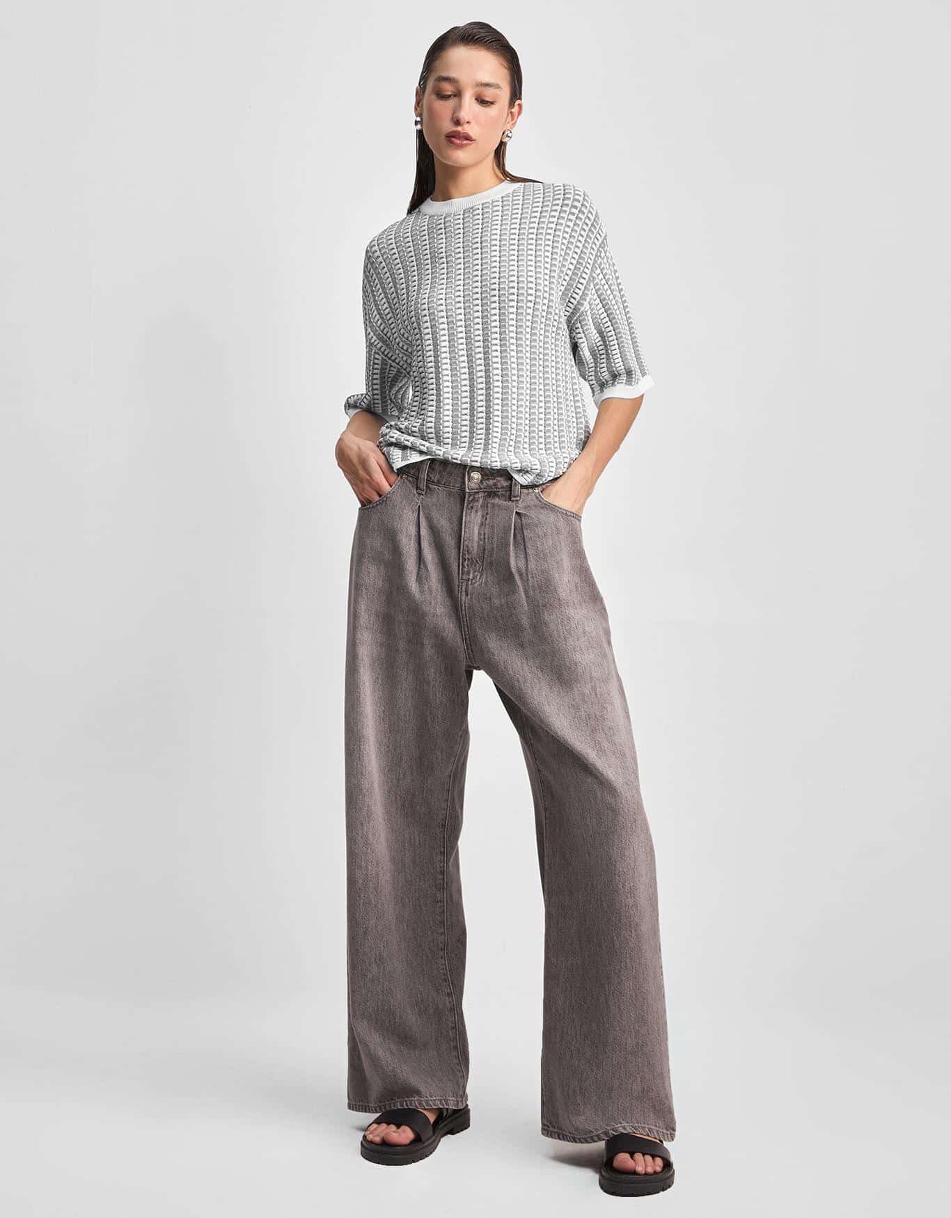 Blusa Tricot Textura Bicolor