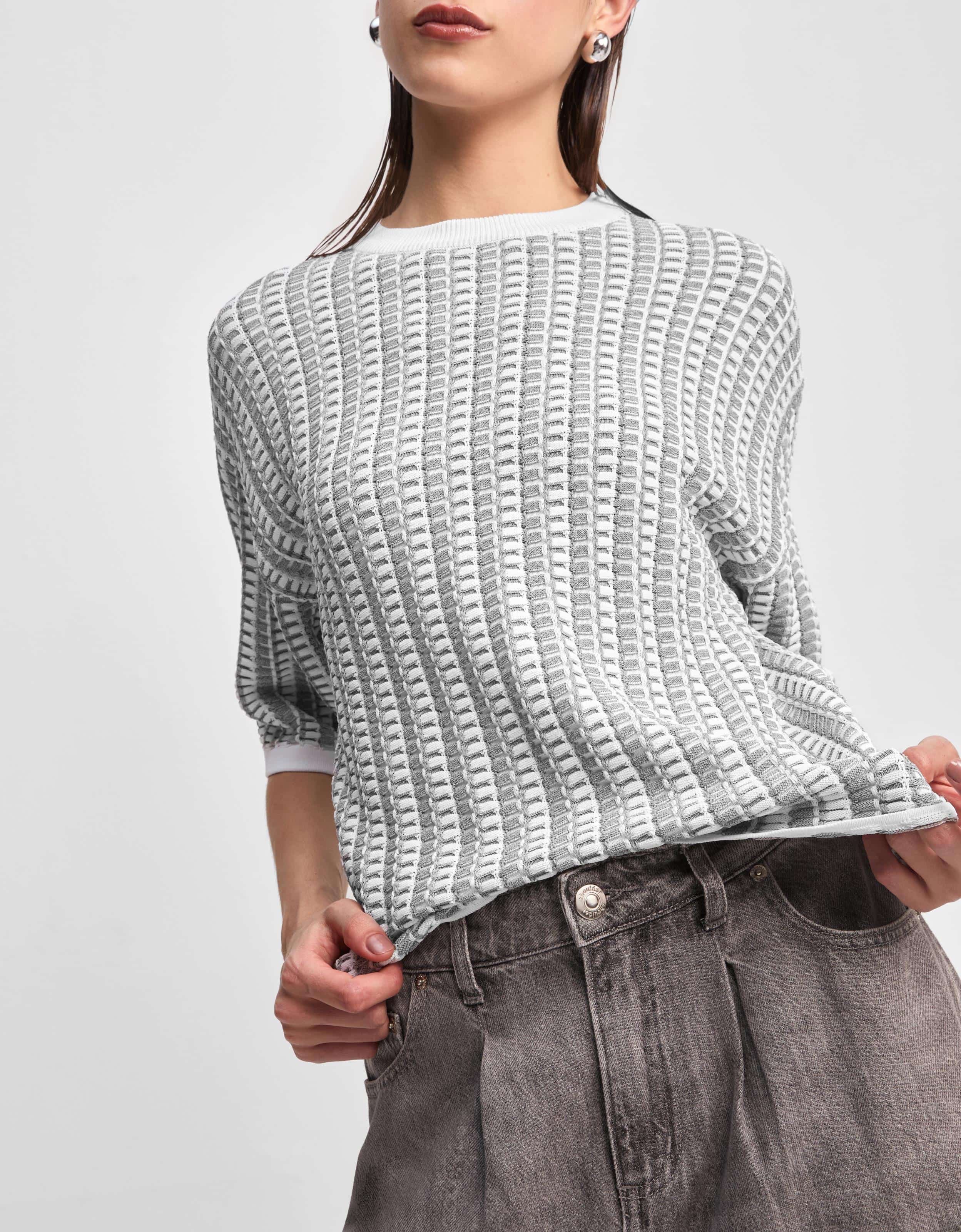 Blusa Tricot Textura Bicolor