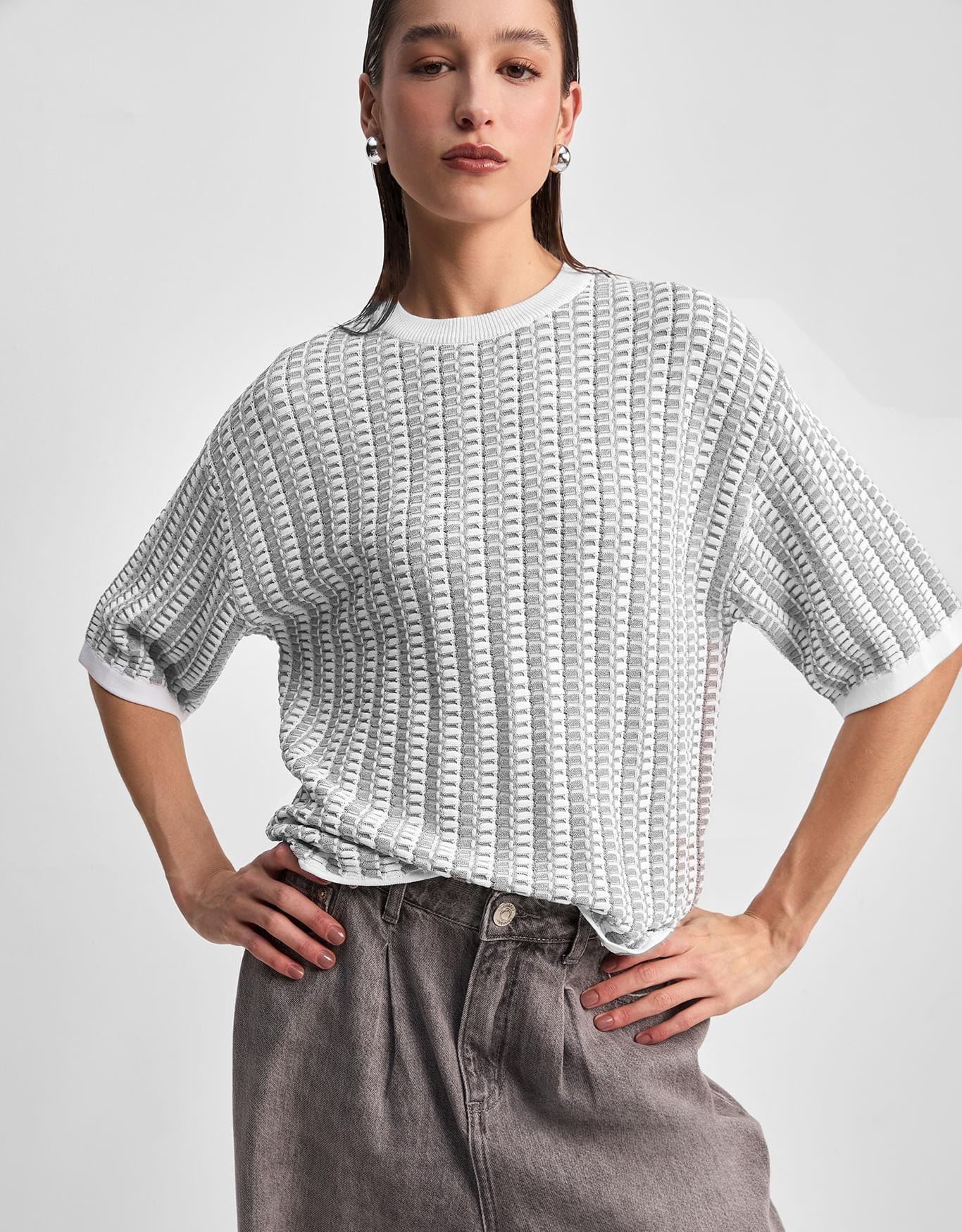 Blusa Tricot Textura Bicolor