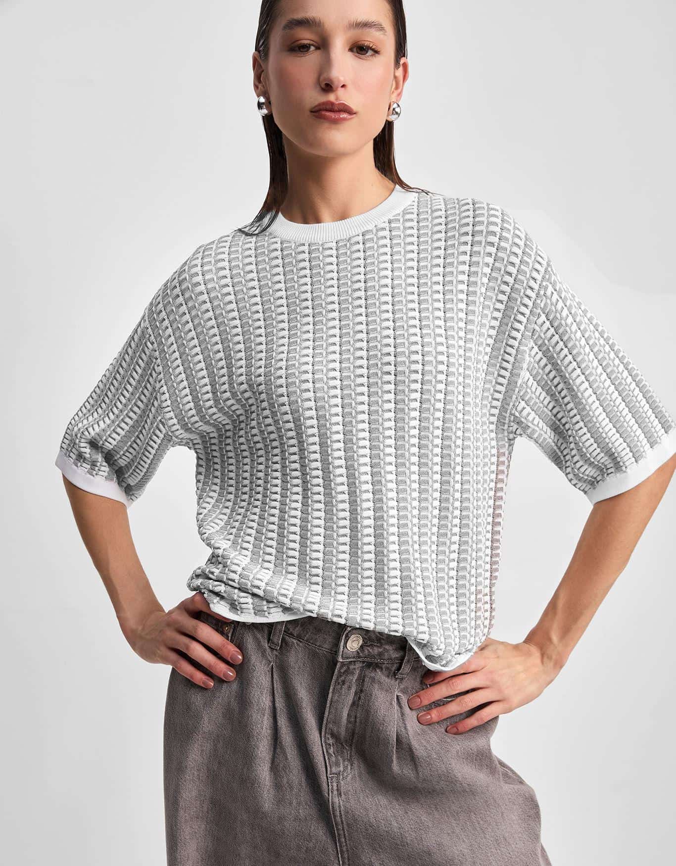 Blusa Tricot Textura Bicolor