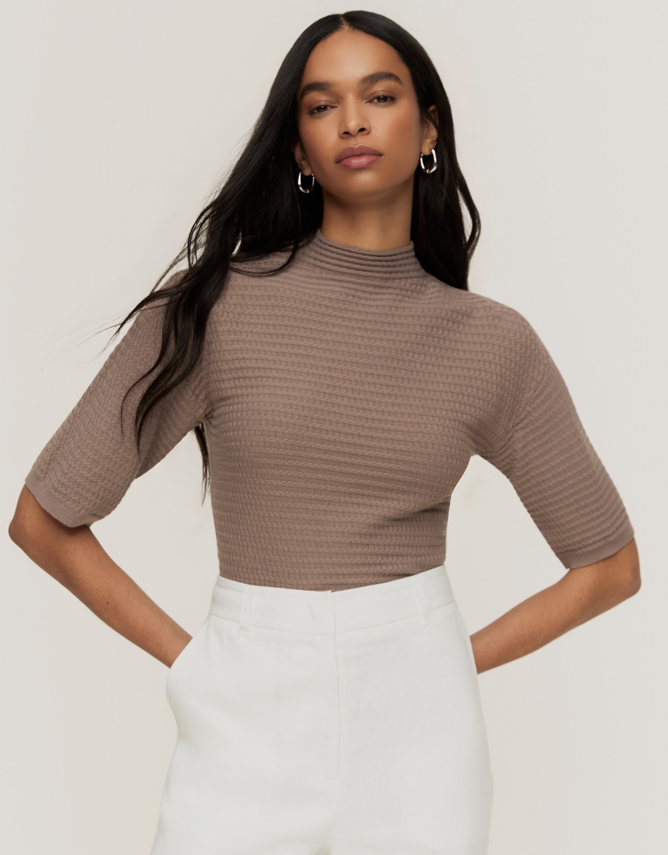 Blusa Tricot Textura Gola Alta